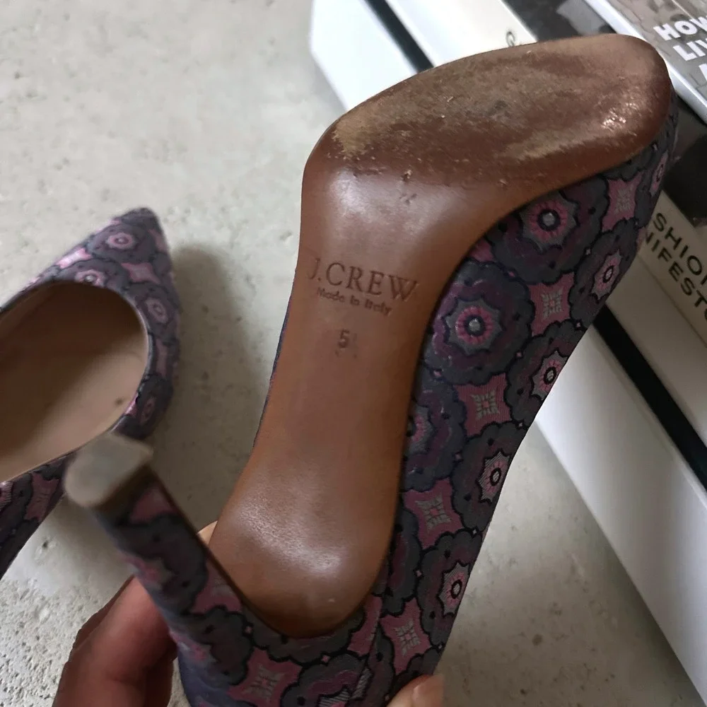 J. Crew Elsie Jacquard Leather Floral Pointed Pump Heels Old Money Preppy 5